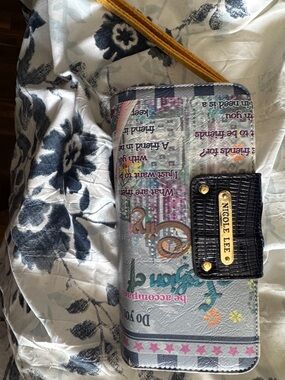 Nicole Lee Multicolor Printed Wristlet Phone Case with Black Croc Snap